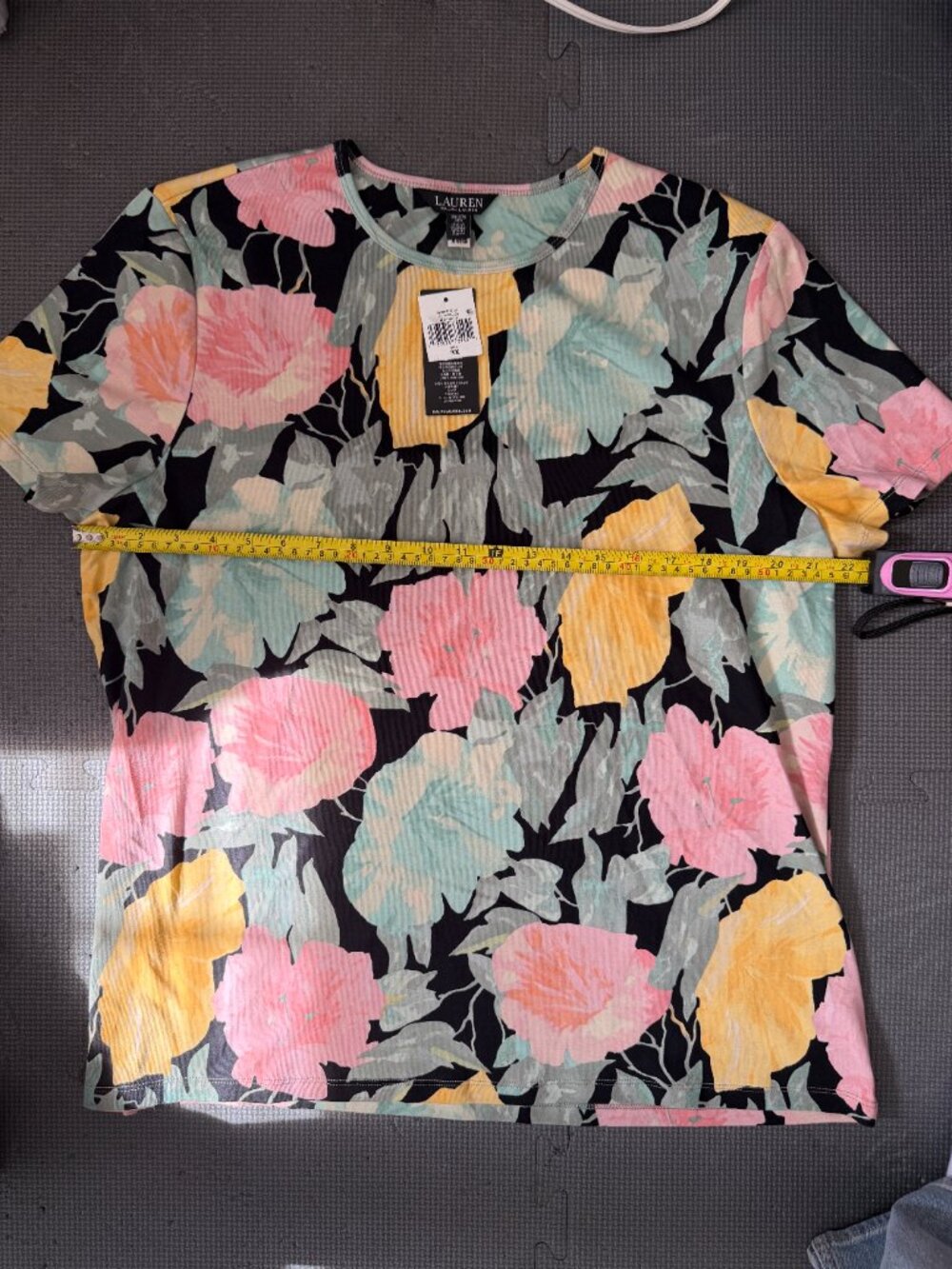 NWT Lauren Ralph Lauren Floral Print Jersey T-Shirt – 3XL-Black/Pastel- MSRP $60 - Picture 9 of 9